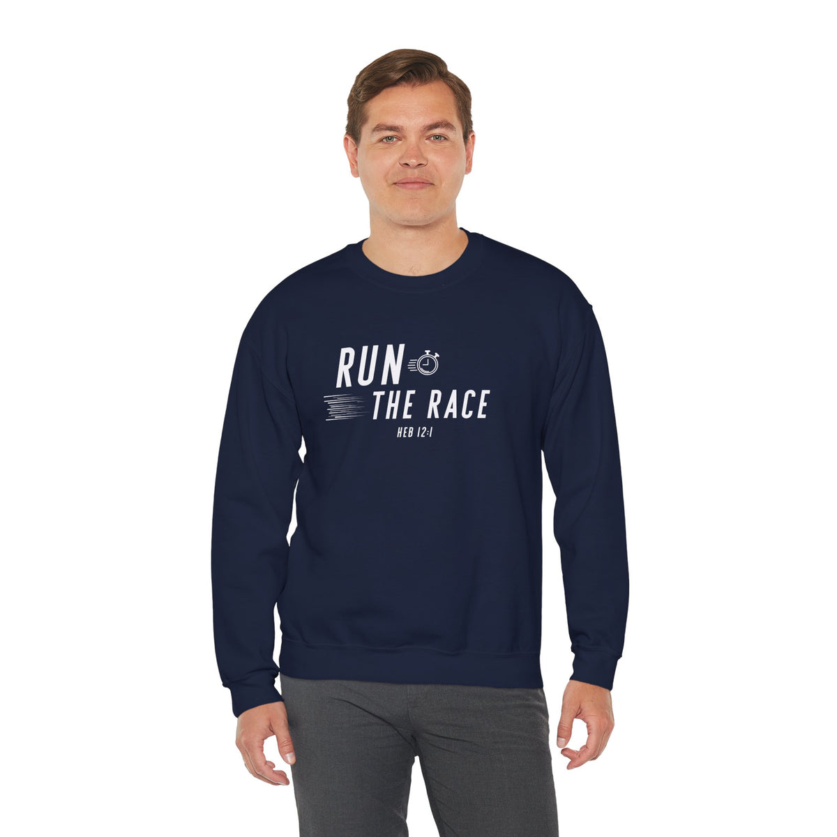 Run the Race Christian Sweatshirt – Hebrews 12:1 Wear Your Faith