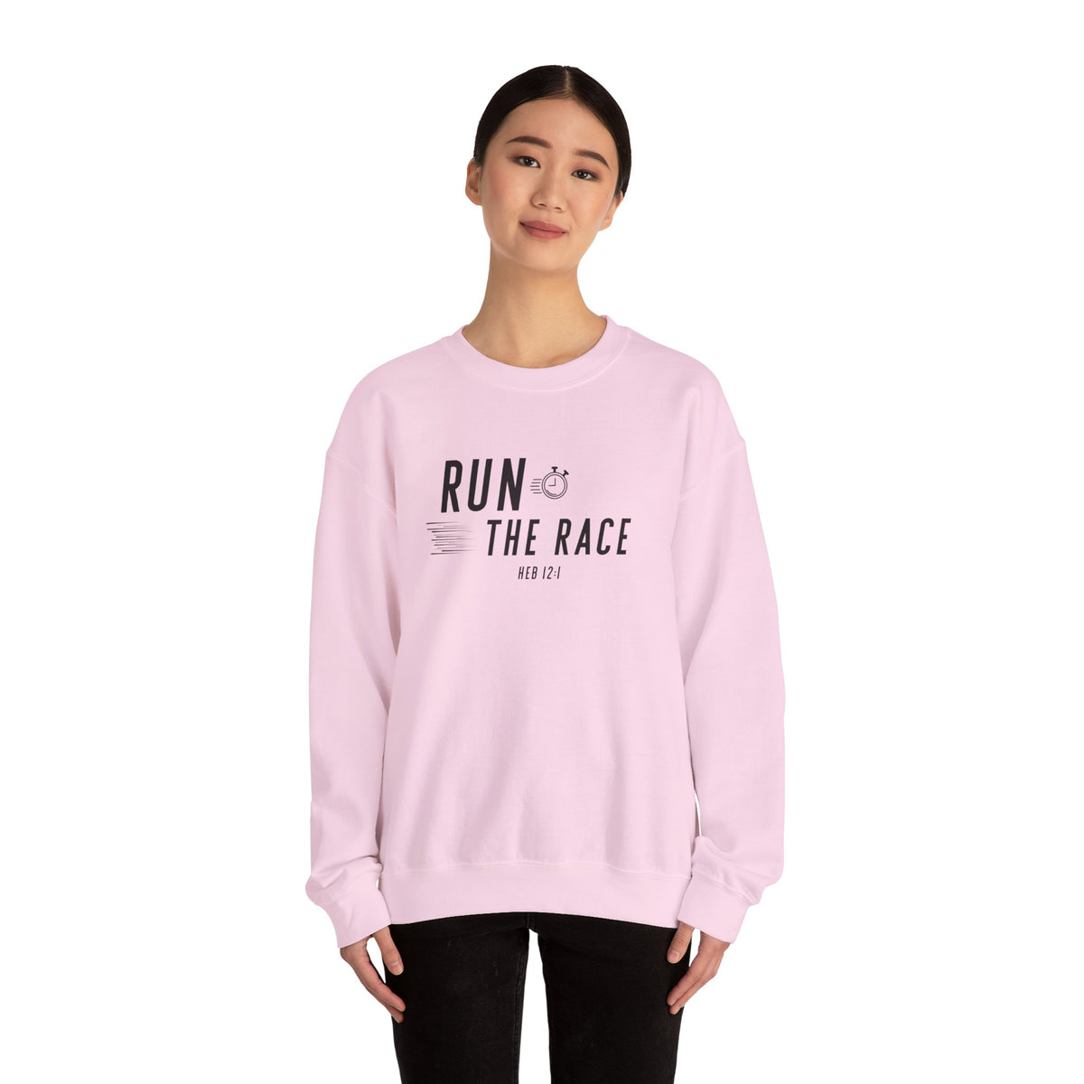 Run the Race Christian Sweatshirt – Hebrews 12:1 Wear Your Faith