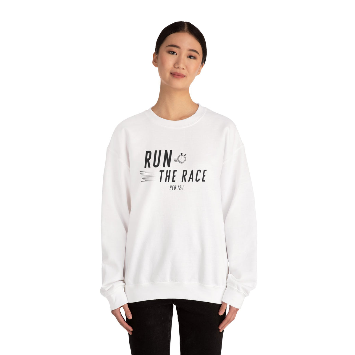 Run the Race Christian Sweatshirt – Hebrews 12:1 Wear Your Faith