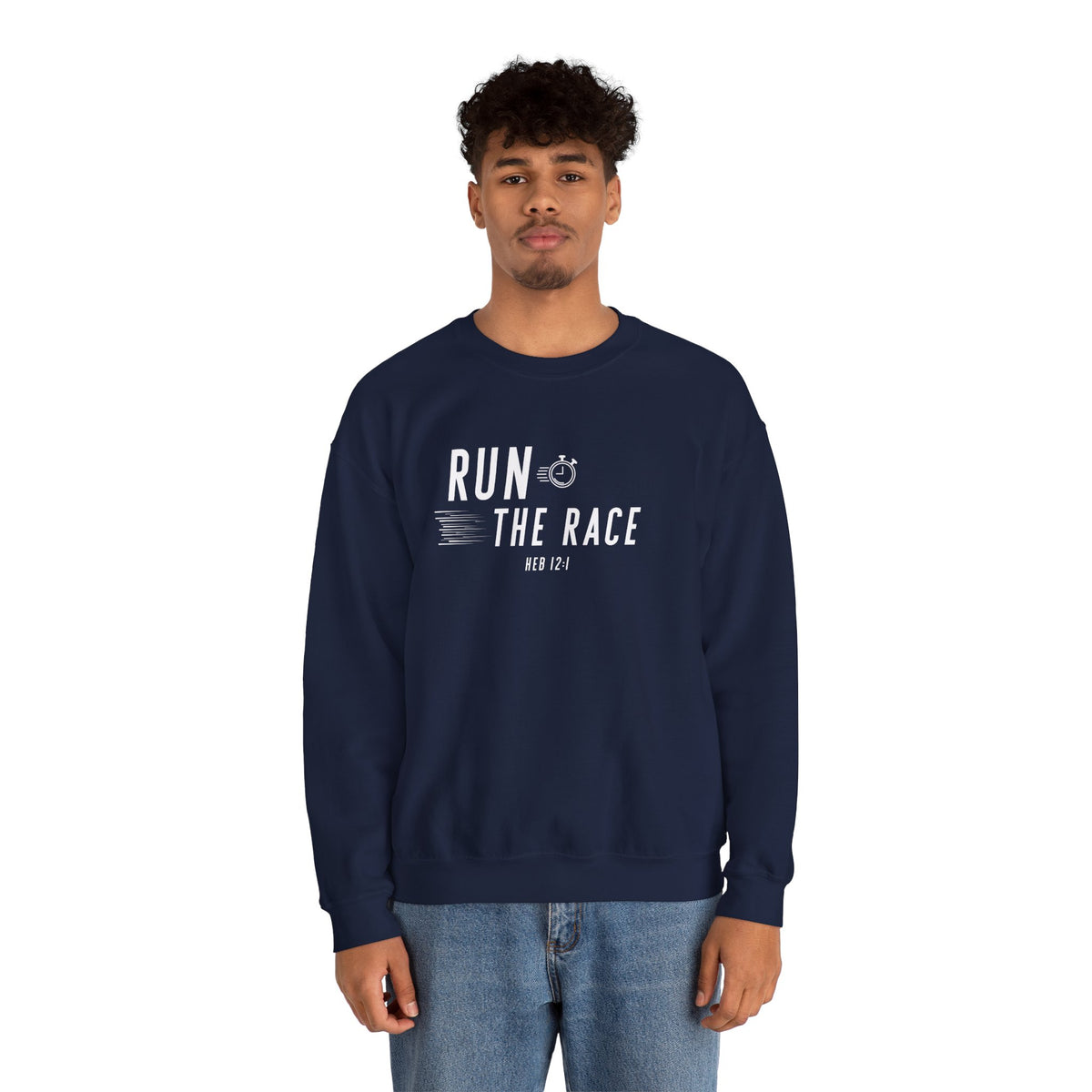 Run the Race Christian Sweatshirt – Hebrews 12:1 Wear Your Faith