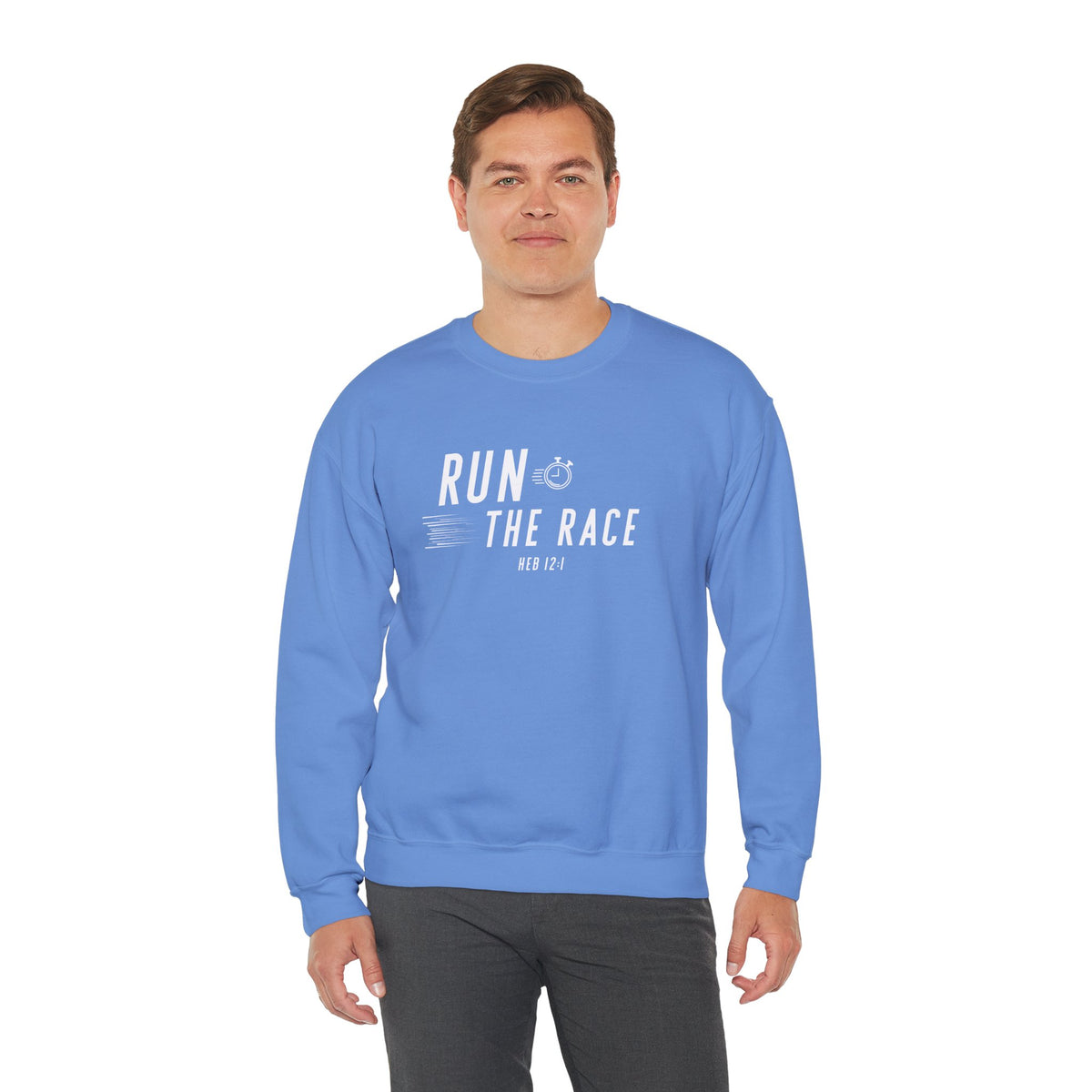 Run the Race Christian Sweatshirt – Hebrews 12:1 Wear Your Faith