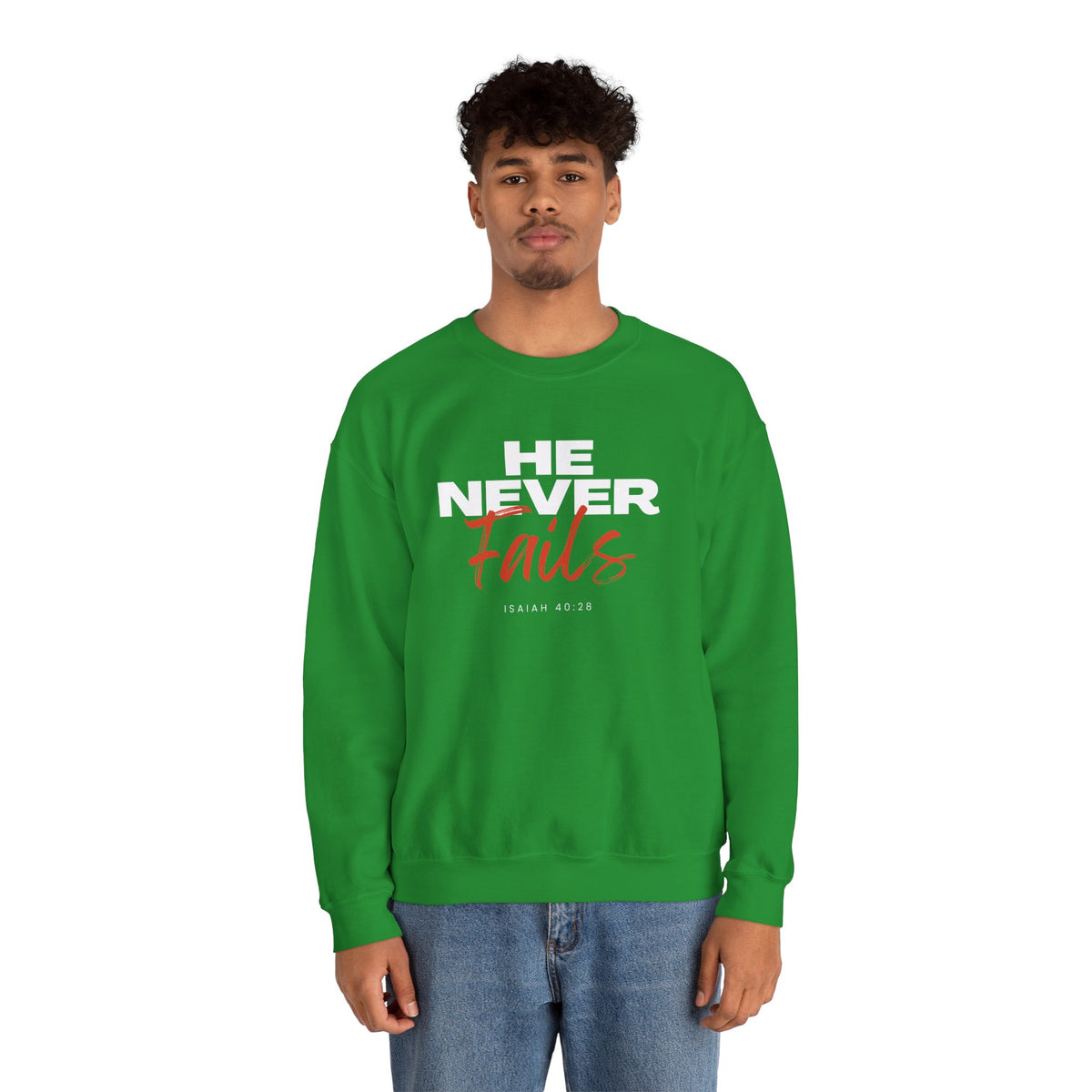 He Never Fails- Unisex Heavy Blend™ Crewneck Sweatshirt