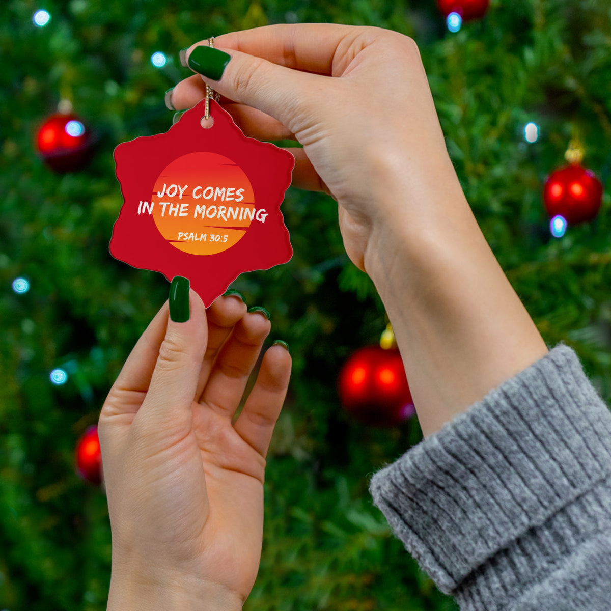 "Joy Comes in the Morning" Ceramic Ornament, 2 Shapes