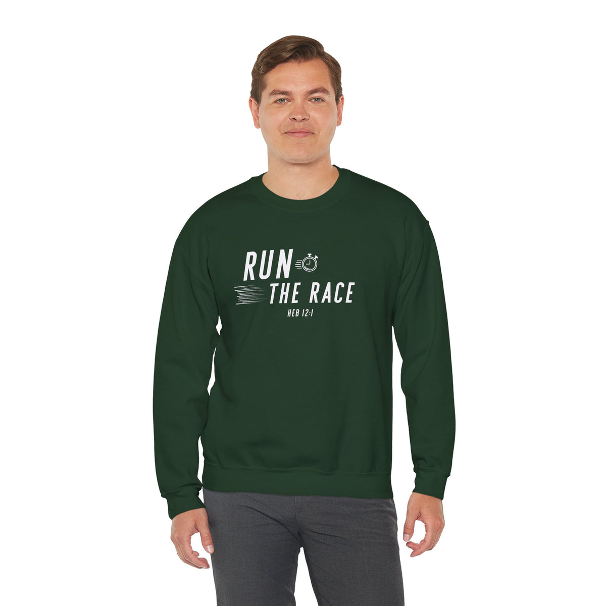 Run the Race Christian Sweatshirt – Hebrews 12:1 Wear Your Faith