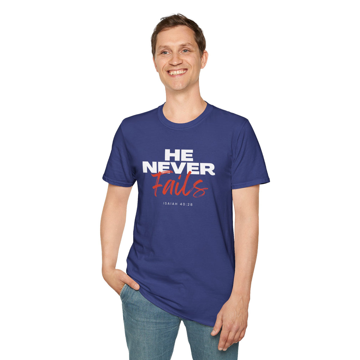 He Never Fails- Unisex Softstyle T-Shirt