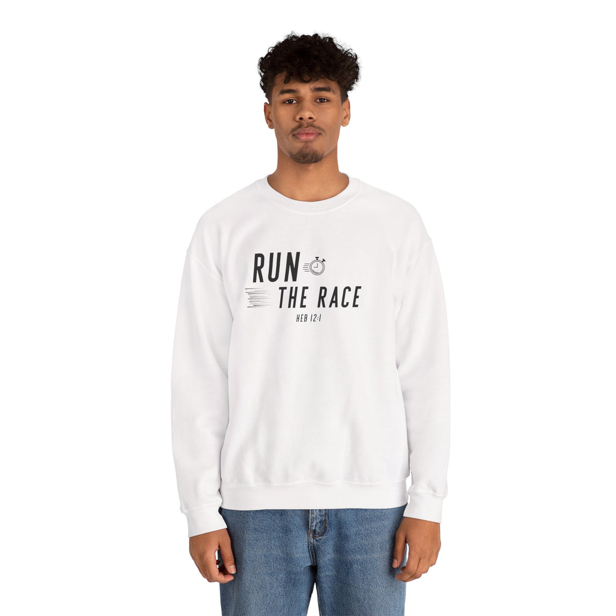 Run the Race Christian Sweatshirt – Hebrews 12:1 Wear Your Faith