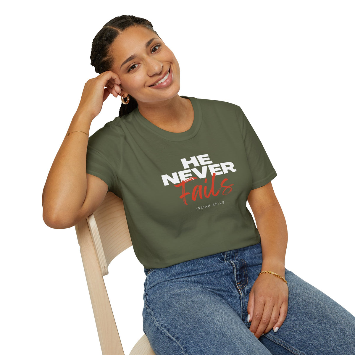 He Never Fails- Unisex Softstyle T-Shirt