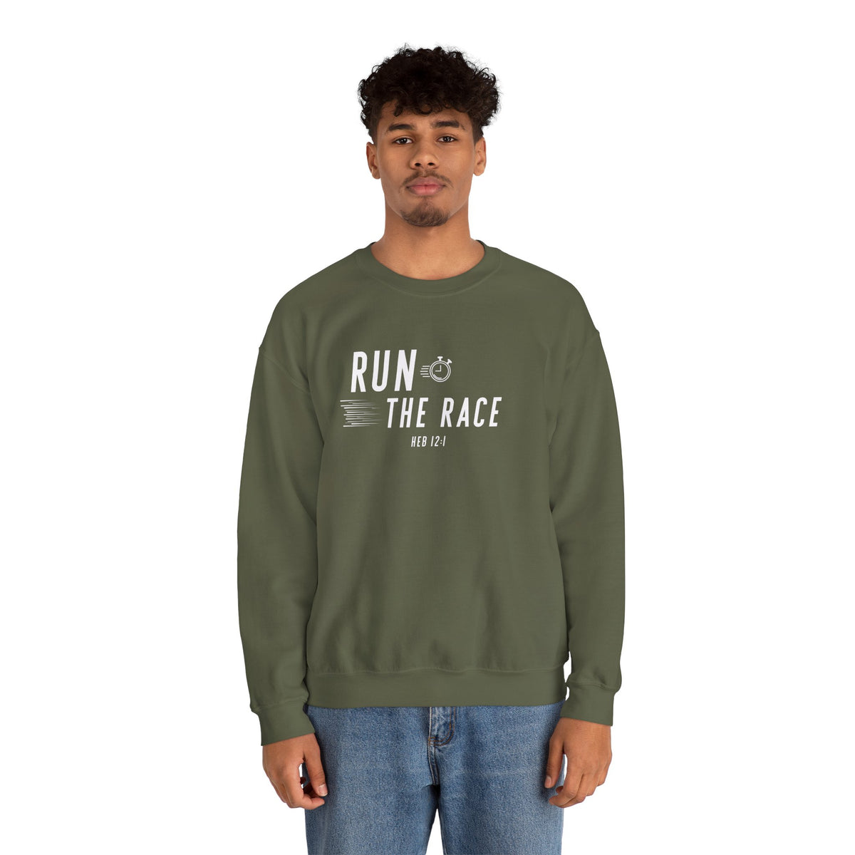 Run the Race Christian Sweatshirt – Hebrews 12:1 Wear Your Faith