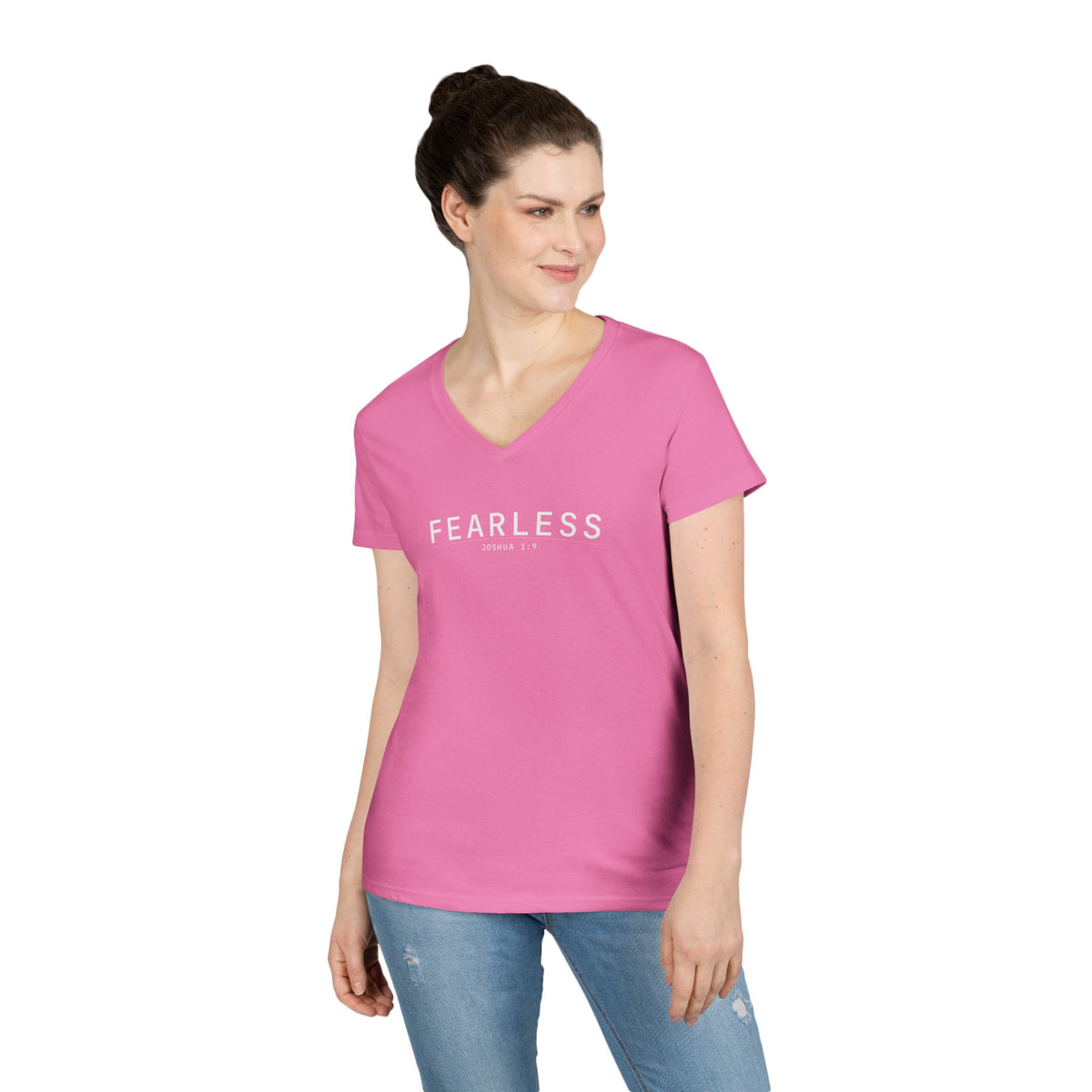 Fearless Christian Women’s V-Neck T-Shirt – Joshua 1:9 Faith Apparel - Ladies' V-Neck T-Shirt