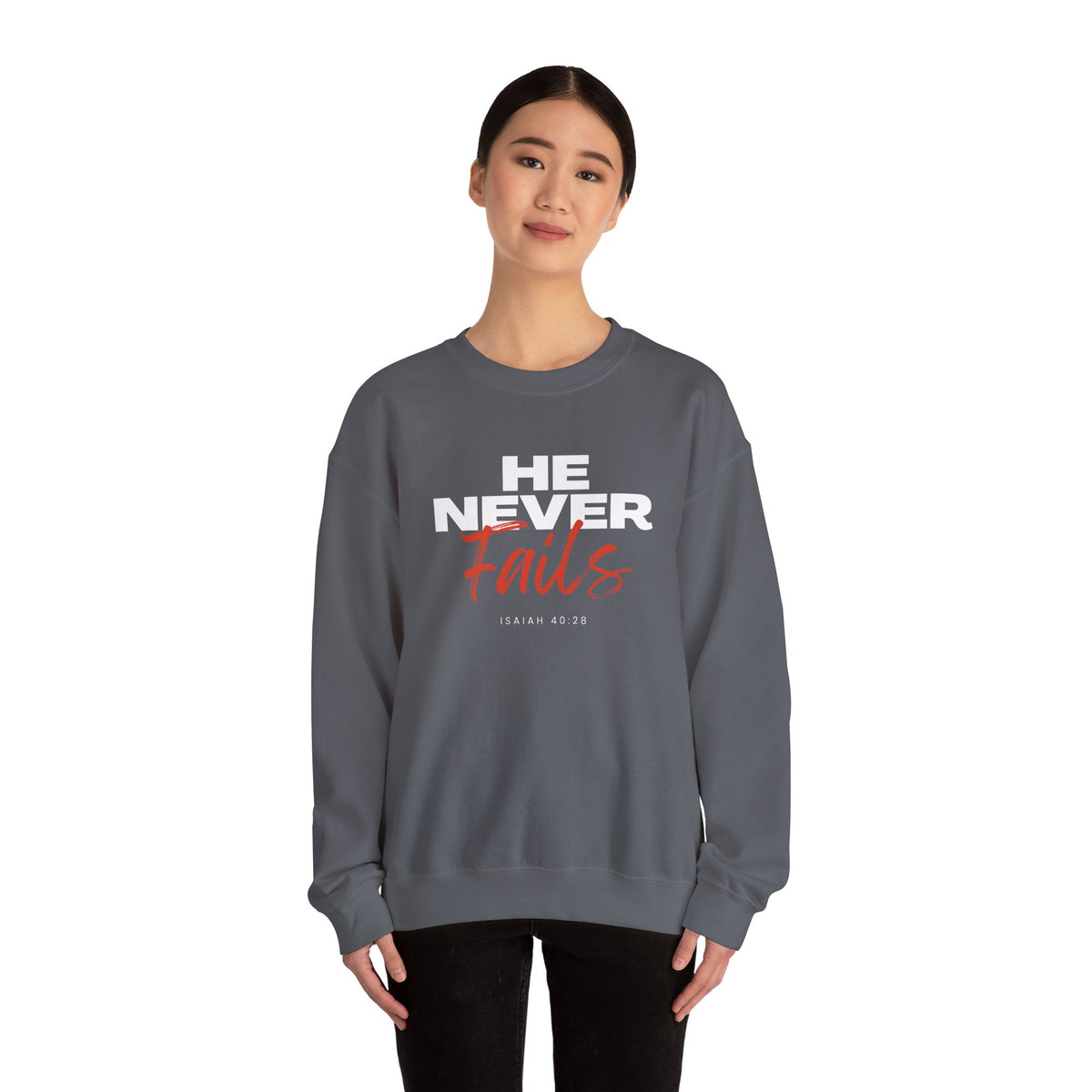 He Never Fails- Unisex Heavy Blend™ Crewneck Sweatshirt