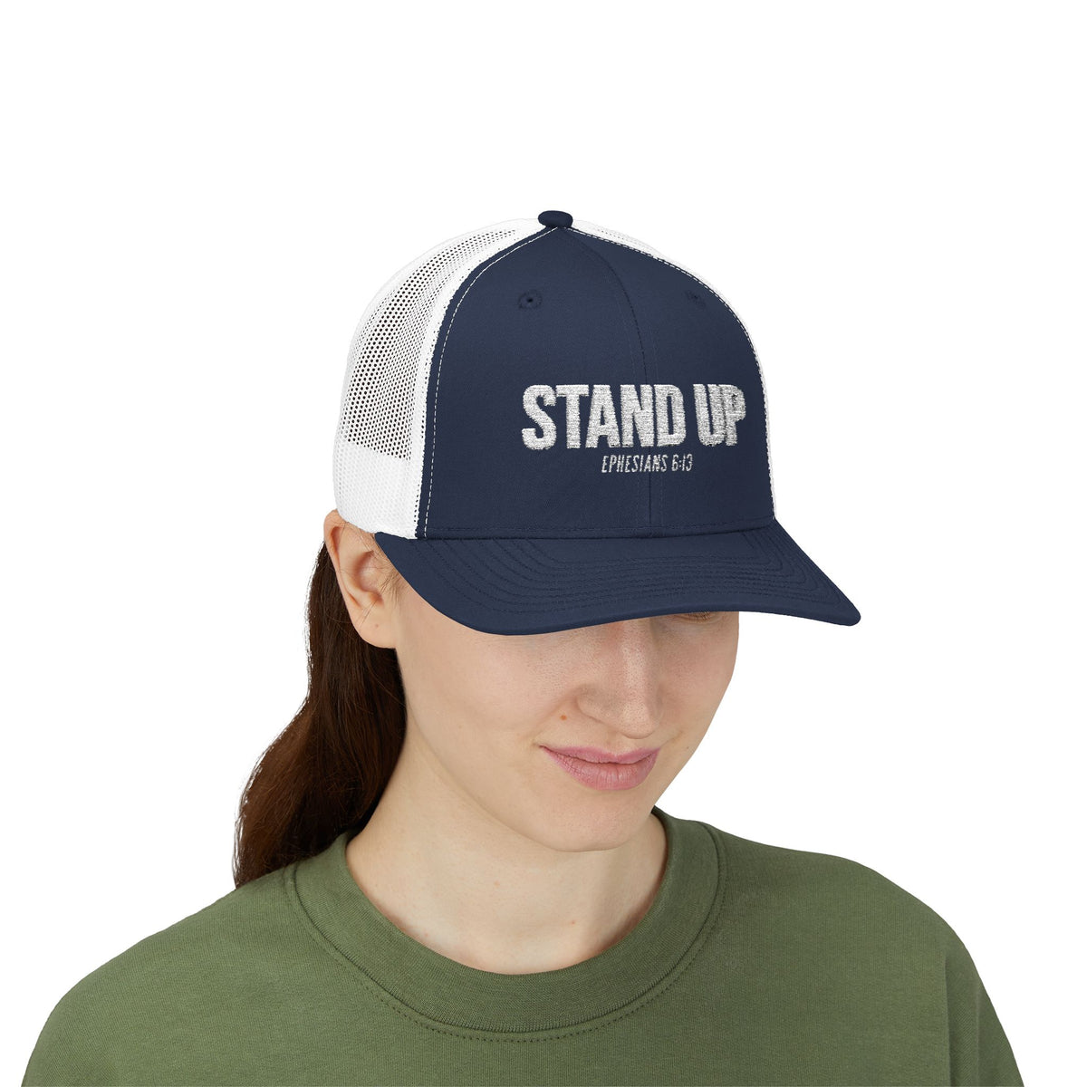 Stand Up Christian Snapback Trucker Hat – Ephesians 6:13 Bible Verse Faith Hat – Armor of God Scripture Cap