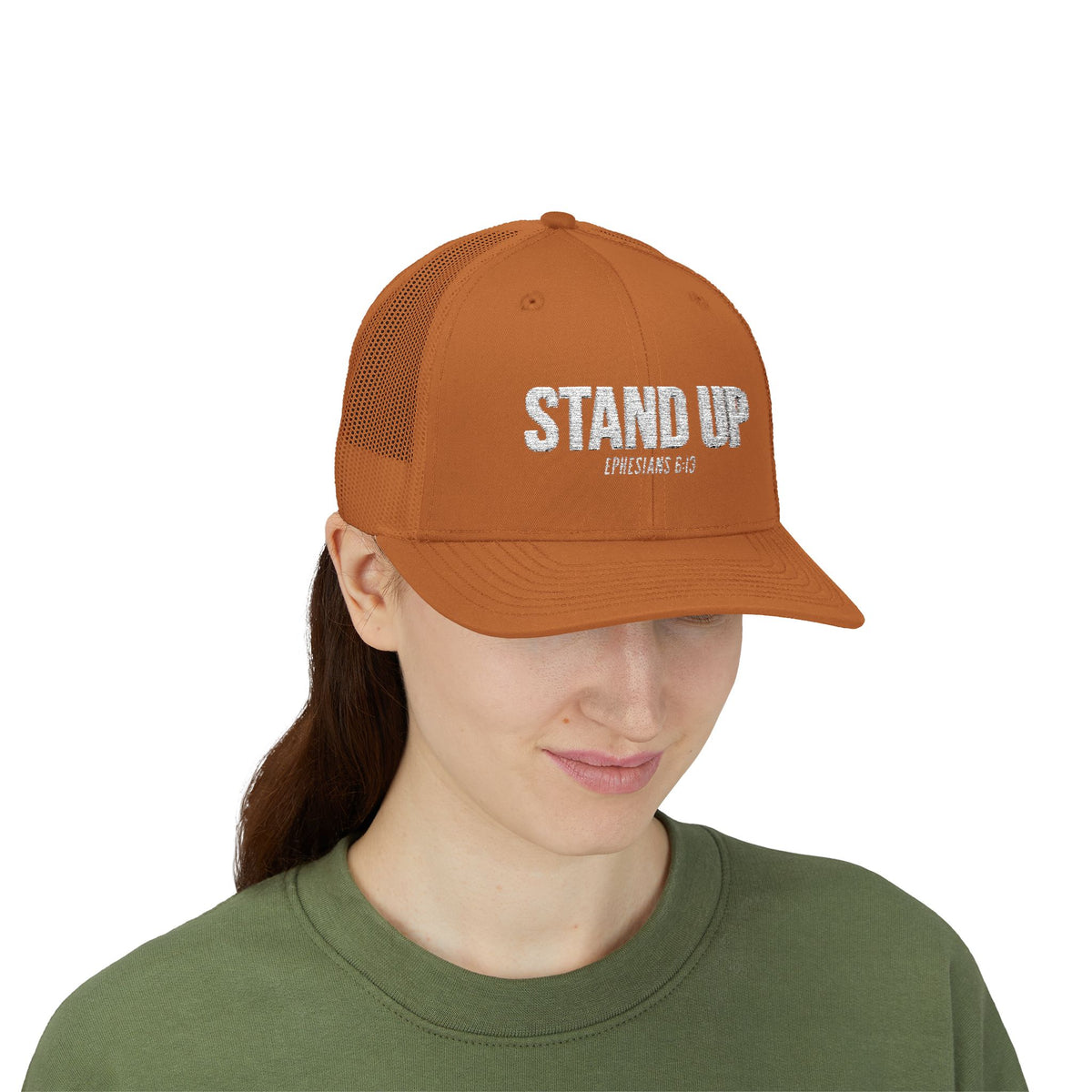 Stand Up Christian Snapback Trucker Hat – Ephesians 6:13 Bible Verse Faith Hat – Armor of God Scripture Cap