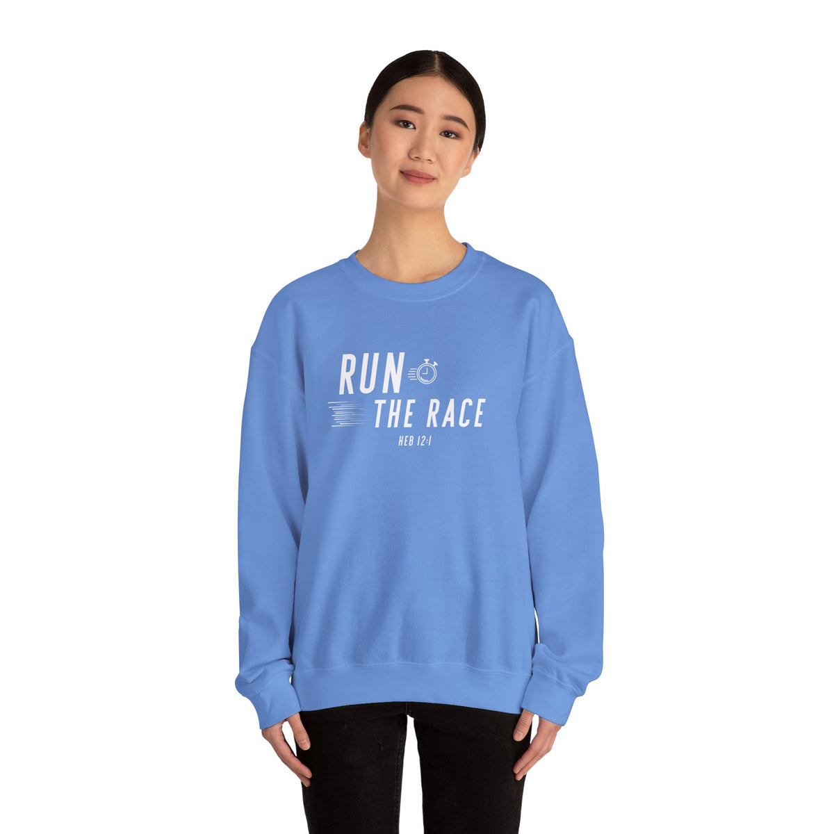 Run the Race Christian Sweatshirt – Hebrews 12:1 Wear Your Faith