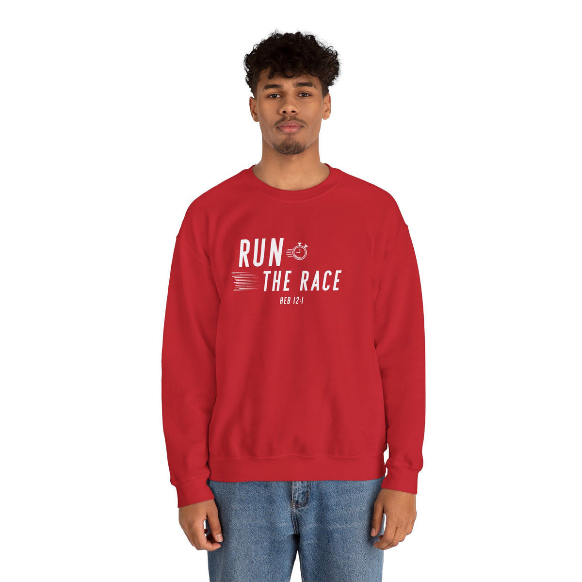 Run the Race Christian Sweatshirt – Hebrews 12:1 Wear Your Faith