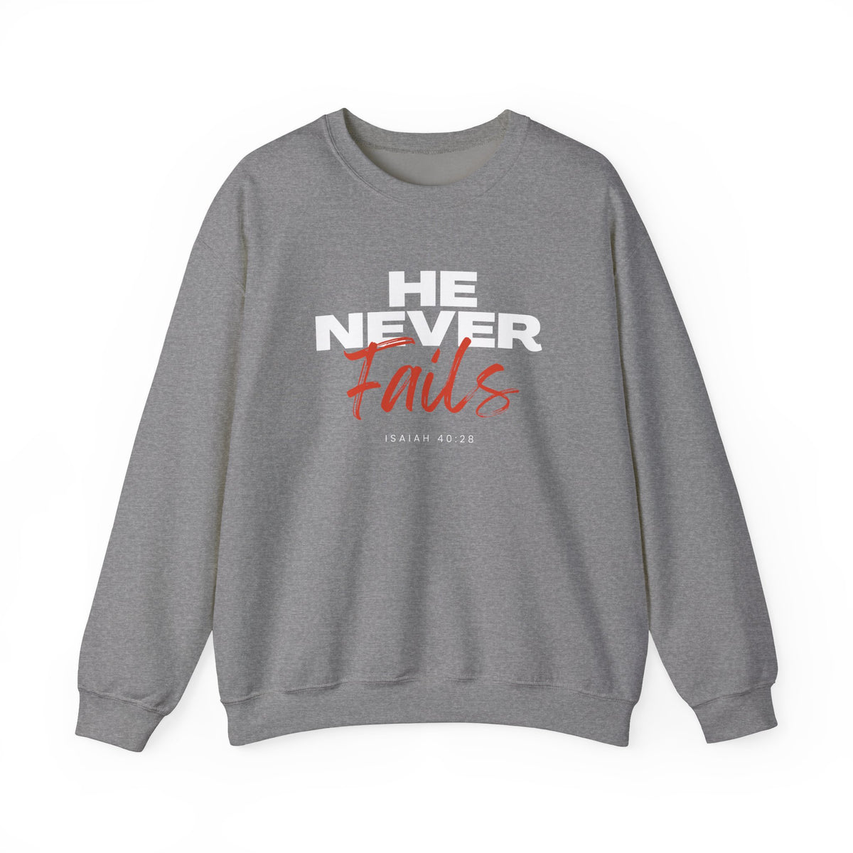 He Never Fails- Unisex Heavy Blend™ Crewneck Sweatshirt