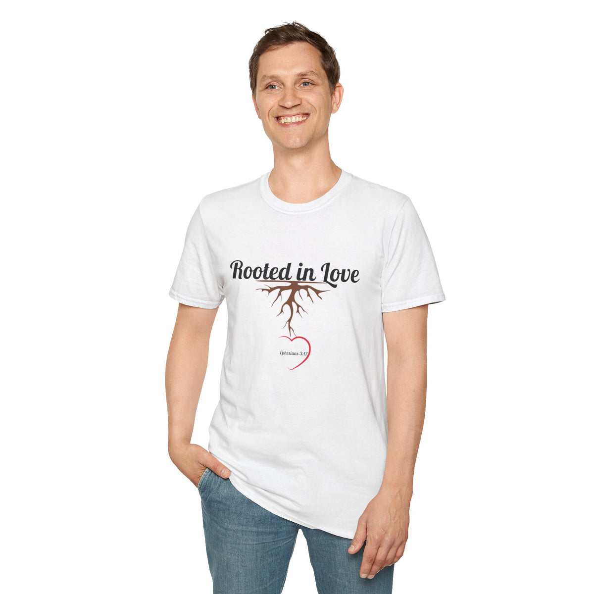 Rooted in Love Christian T-Shirt – Ephesians 3:17 Faith Apparel - Unisex Softstyle T-Shirt