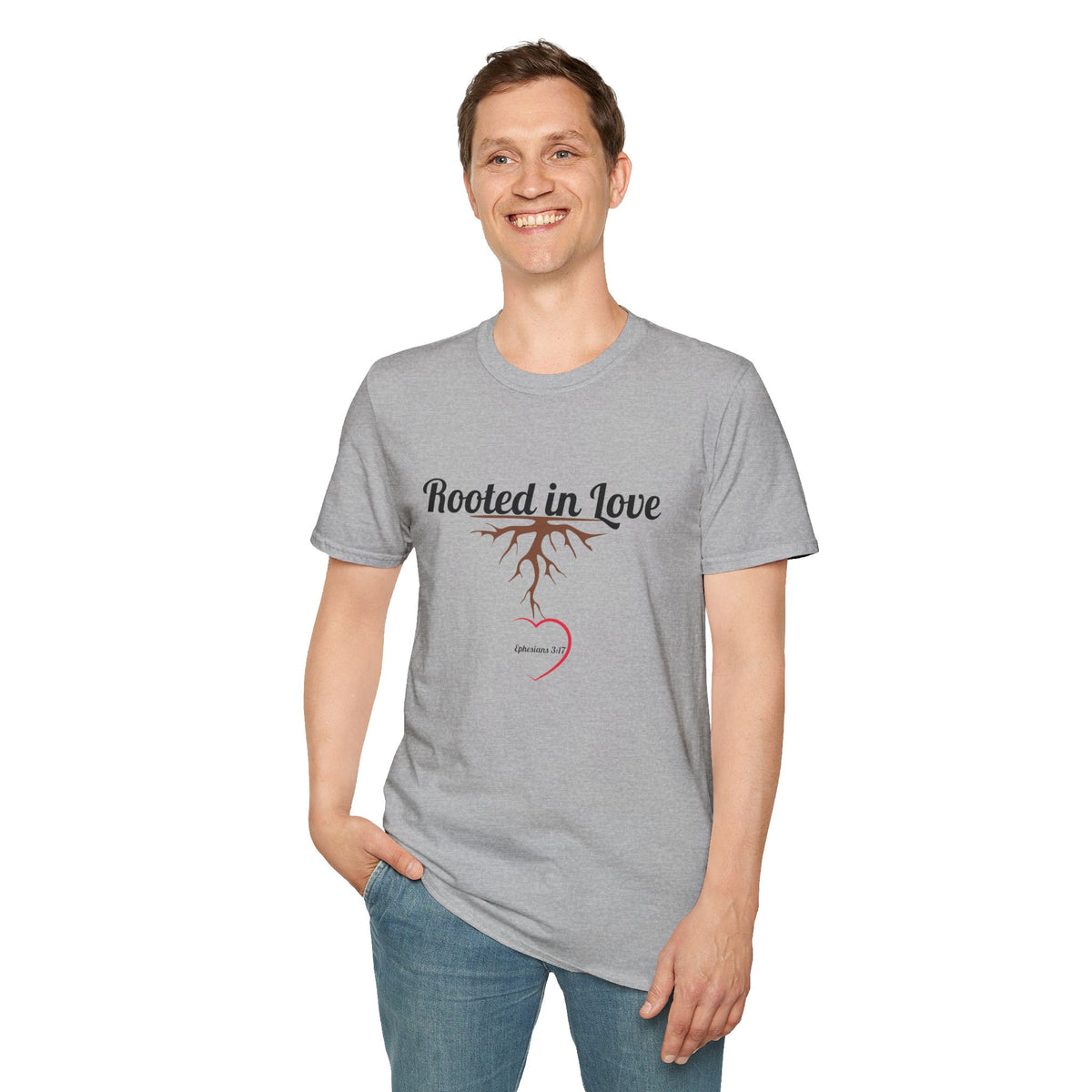 Rooted in Love Christian T-Shirt – Ephesians 3:17 Faith Apparel - Unisex Softstyle T-Shirt