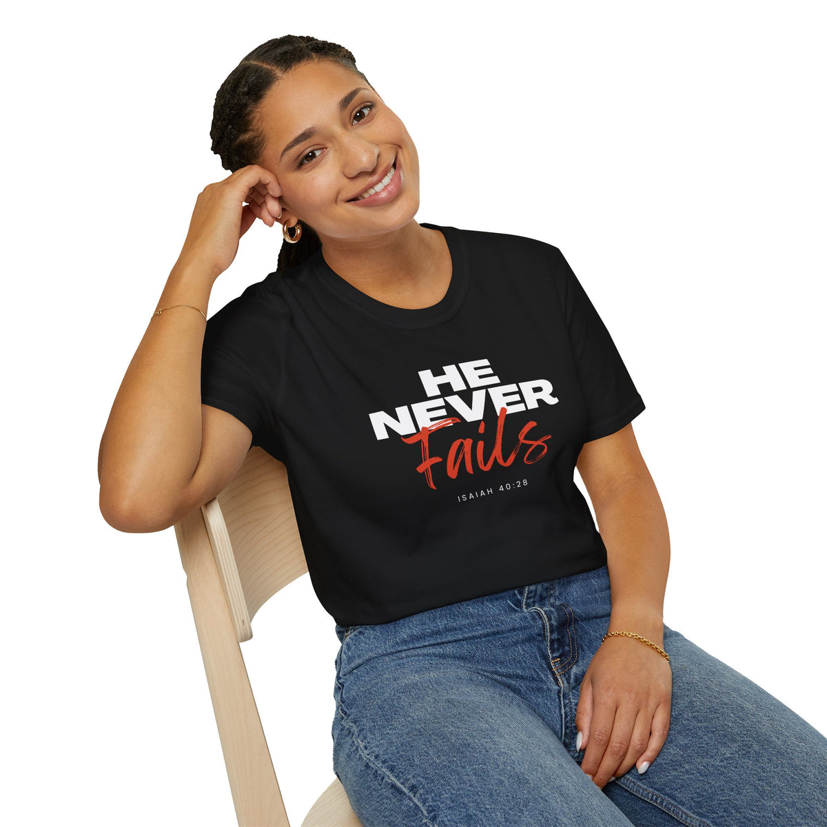 "He Never Fails" Unisex Softstyle T-Shirt