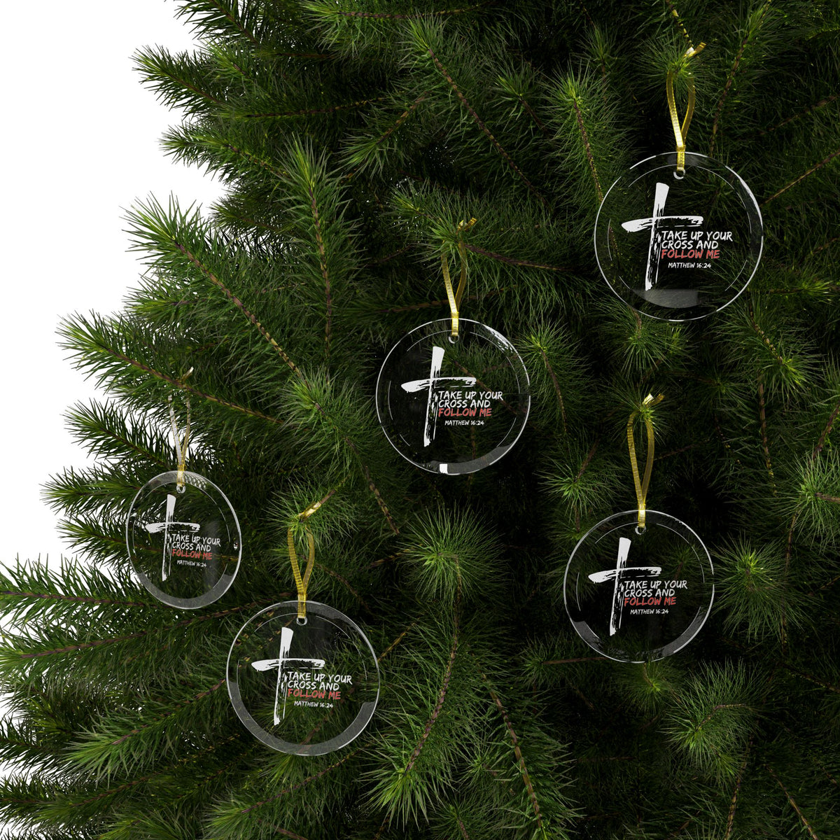 "Take Up Your Cross and Follow Me" Glass Ornaments