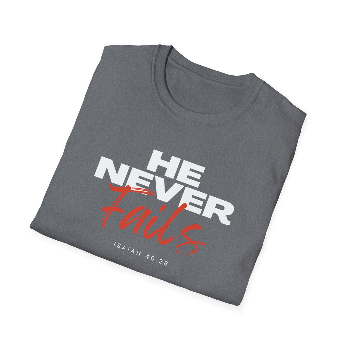 "He Never Fails" Unisex Softstyle T-Shirt