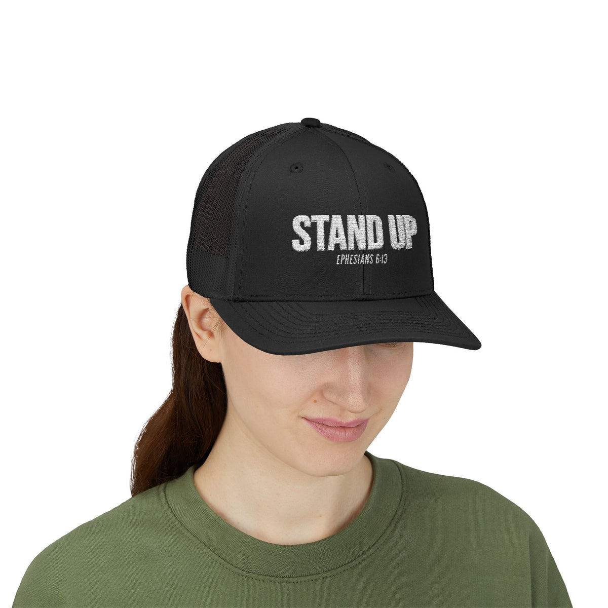 Stand Up Christian Snapback Trucker Hat – Ephesians 6:13 Bible Verse Faith Hat – Armor of God Scripture Cap