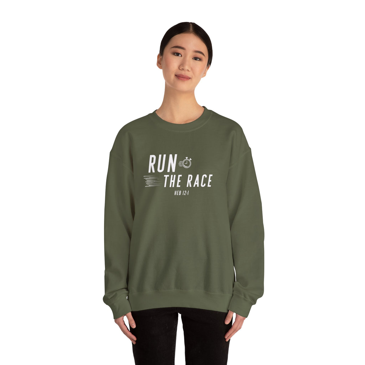 Run the Race Christian Sweatshirt – Hebrews 12:1 Wear Your Faith