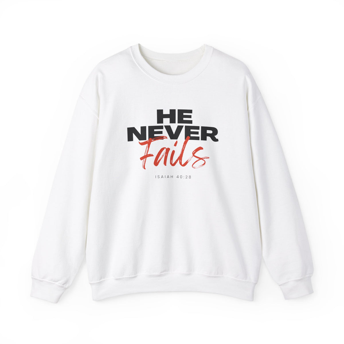 He Never Fails- Unisex Heavy Blend™ Crewneck Sweatshirt