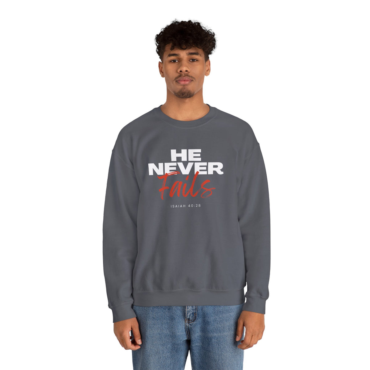 He Never Fails- Unisex Heavy Blend™ Crewneck Sweatshirt