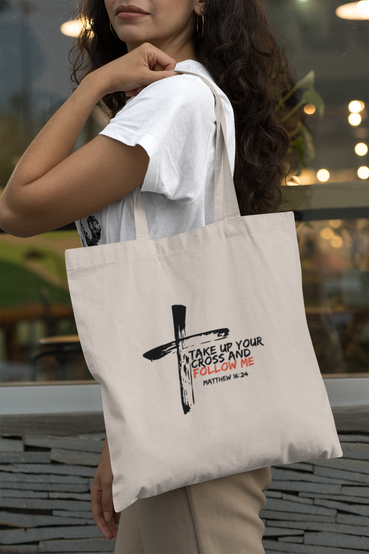 Take Up Your Cross and Follow Me- Cotton Canvas Tote Bag