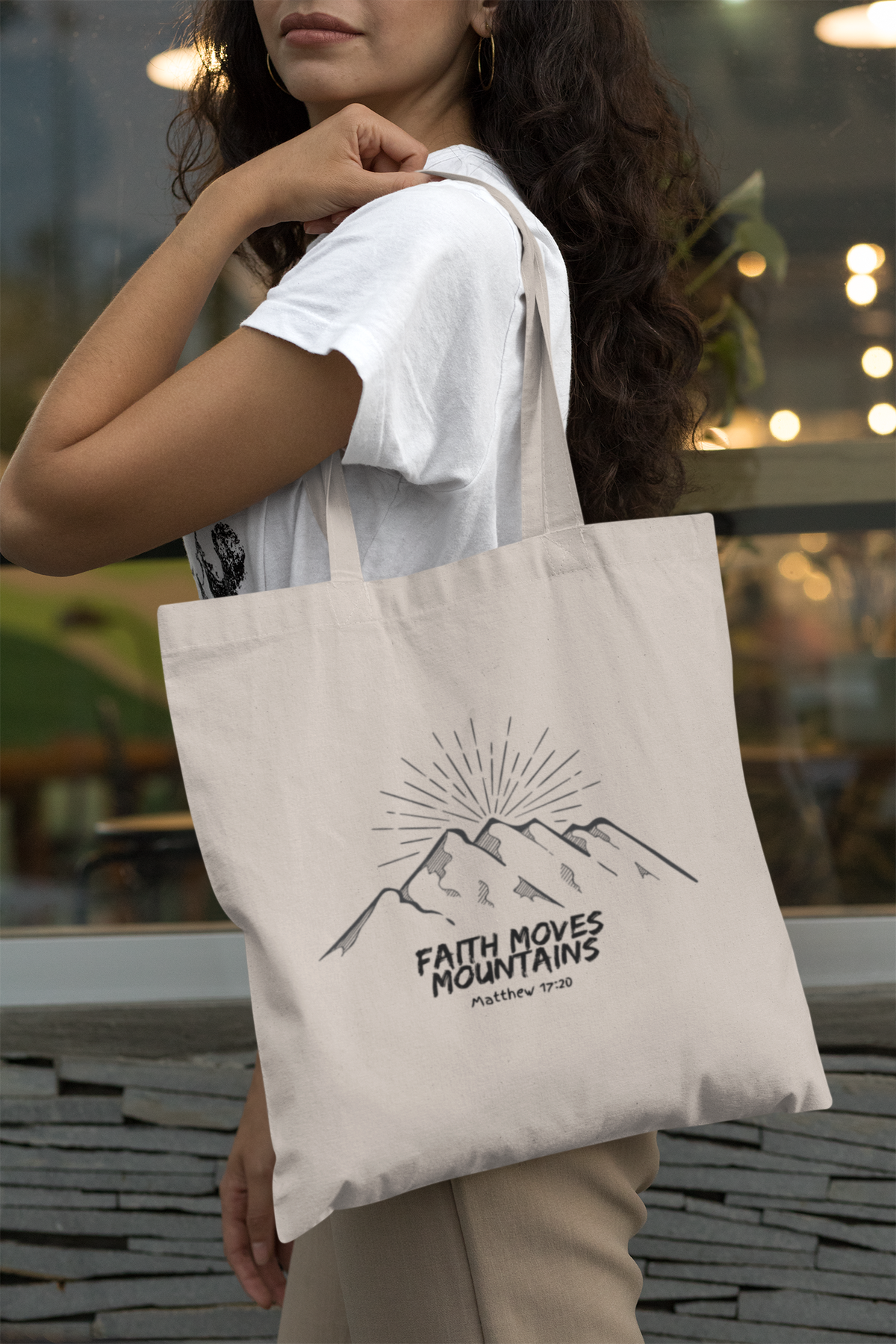 "Faith Moves Mountains" Cotton Canvas Tote Bag