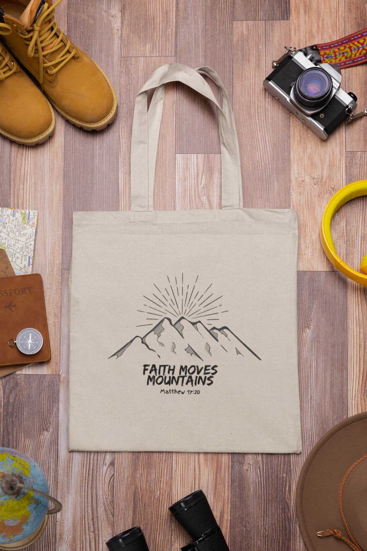 "Faith Moves Mountains" Cotton Canvas Tote Bag