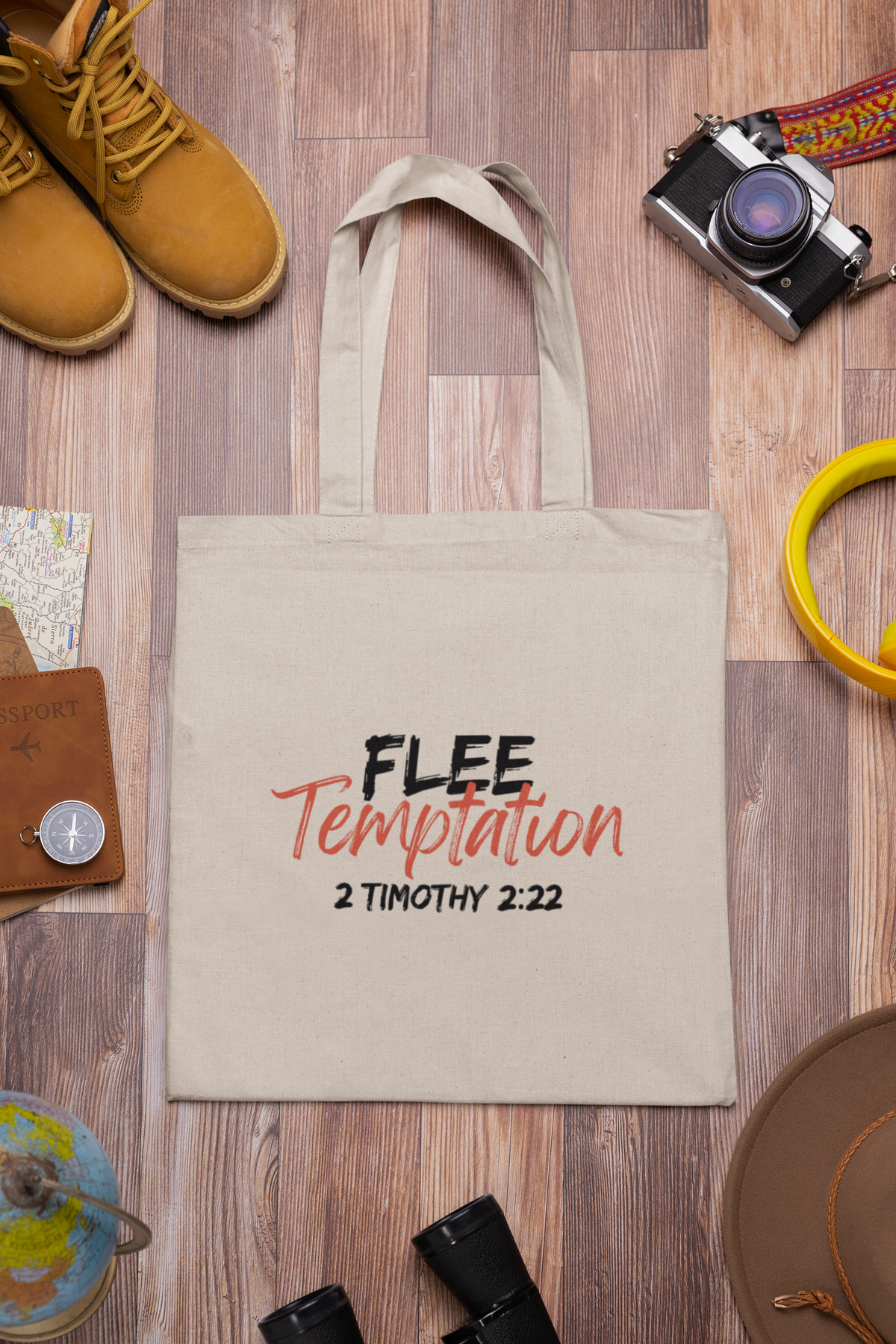 "Flee Temptation" Cotton Canvas Tote Bag