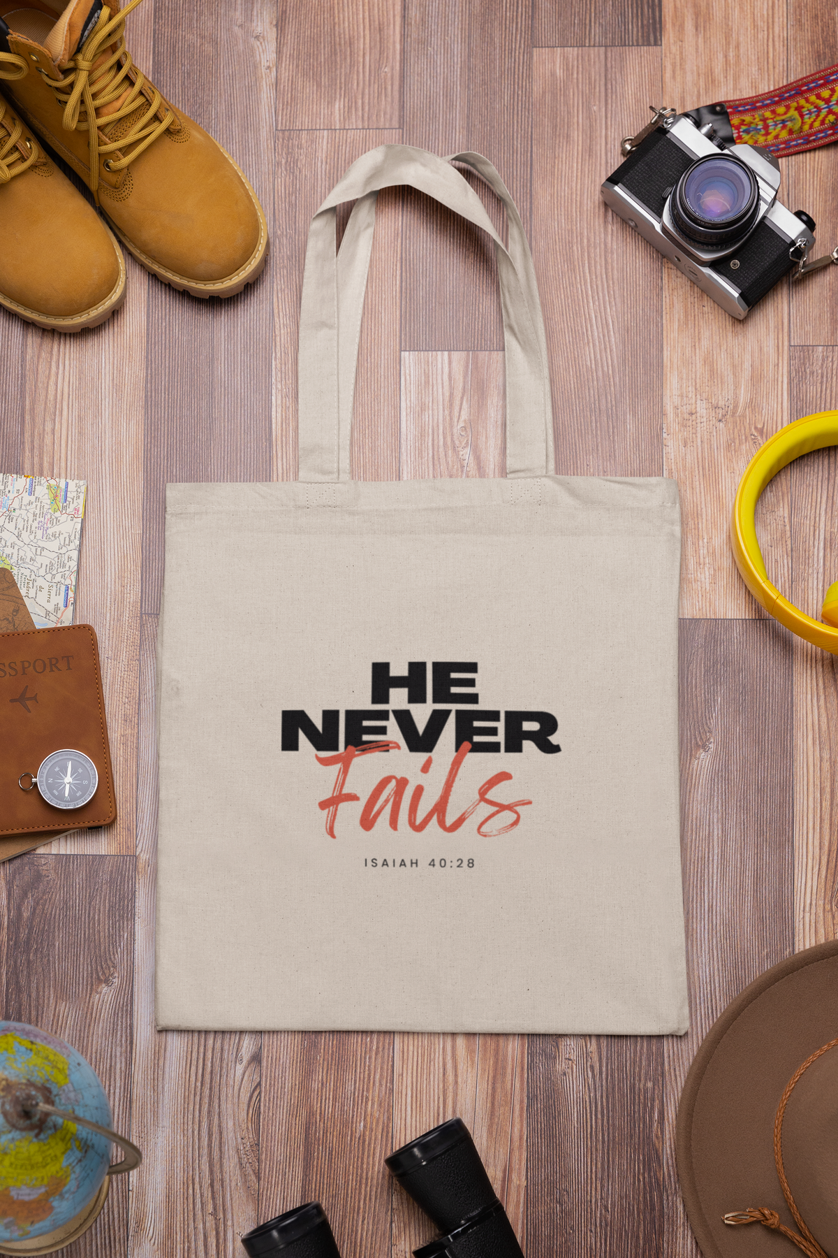 "He Never Fails" Cotton Canvas Tote Bag