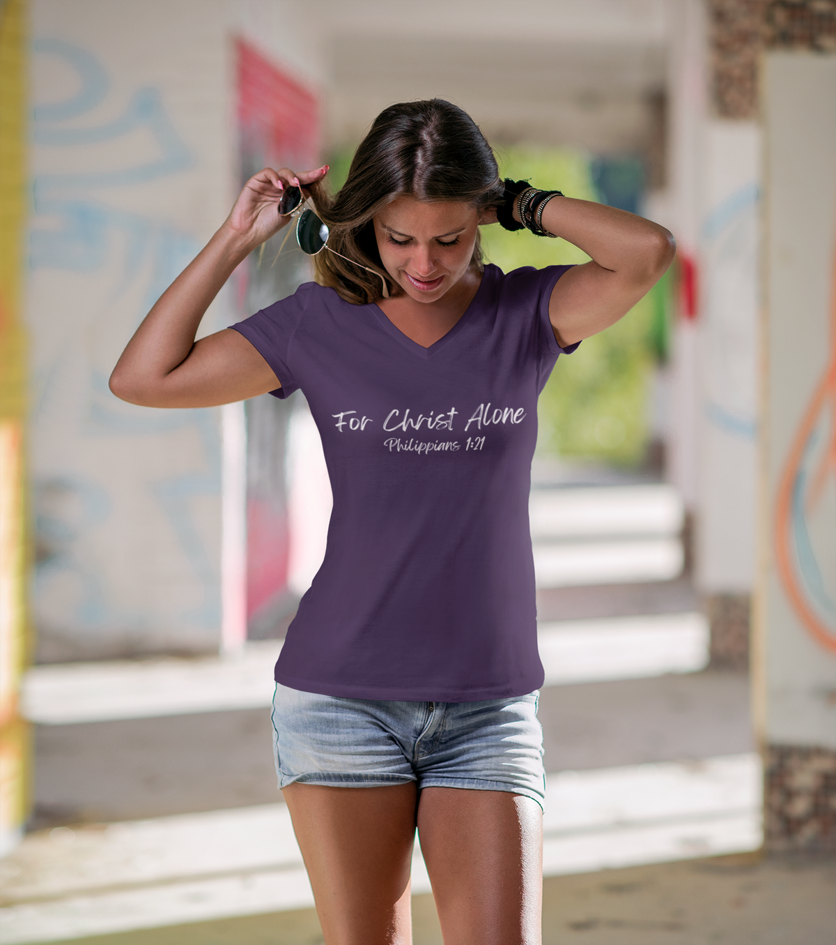 For Christ Alone- Ladies' V-Neck T-Shirt
