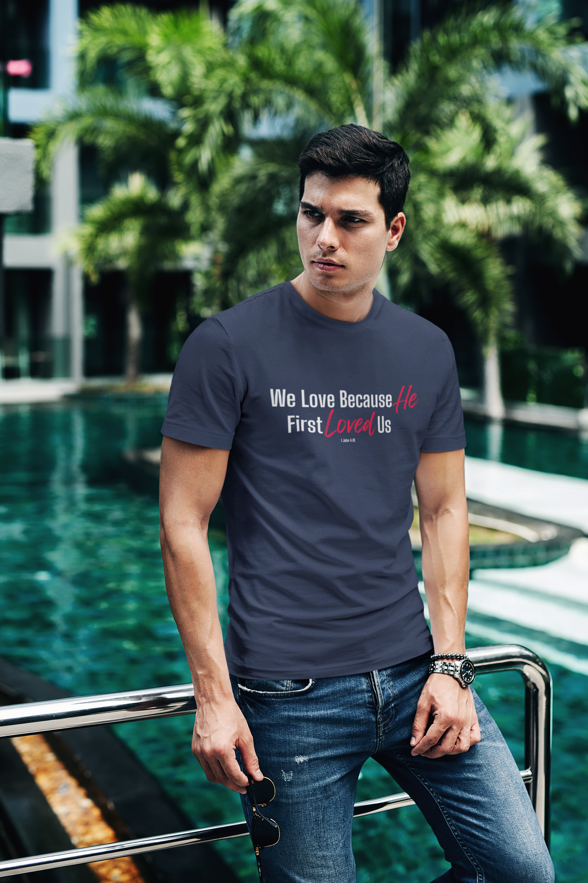 We Love Because He First Loved Us Christian T-Shirt – 1 John 4:19 - Unisex Softstyle T-Shirt