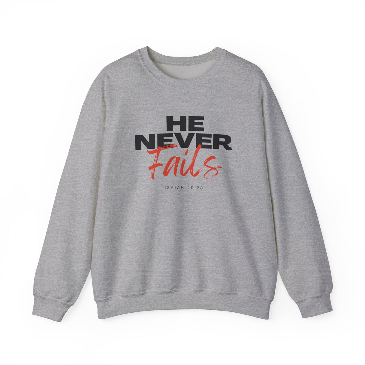 He Never Fails- Unisex Heavy Blend™ Crewneck Sweatshirt