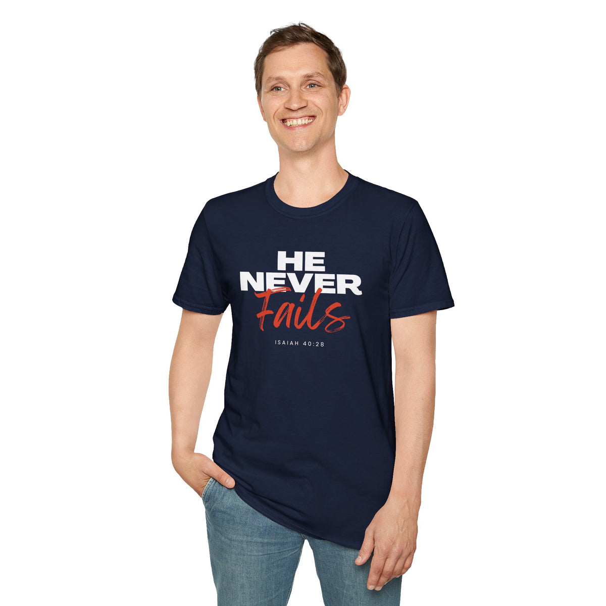 "He Never Fails" Unisex Softstyle T-Shirt