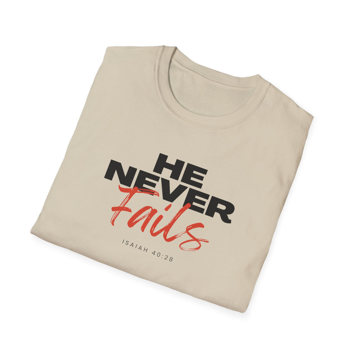 "He Never Fails" Unisex Softstyle T-Shirt