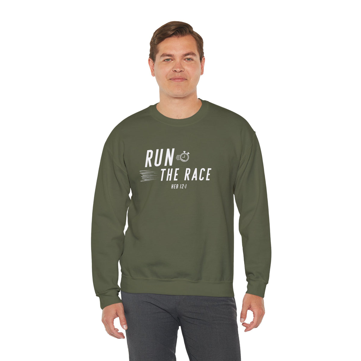 Run the Race Christian Sweatshirt – Hebrews 12:1 Wear Your Faith