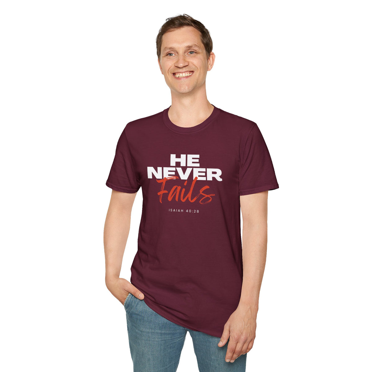 "He Never Fails" Unisex Softstyle T-Shirt