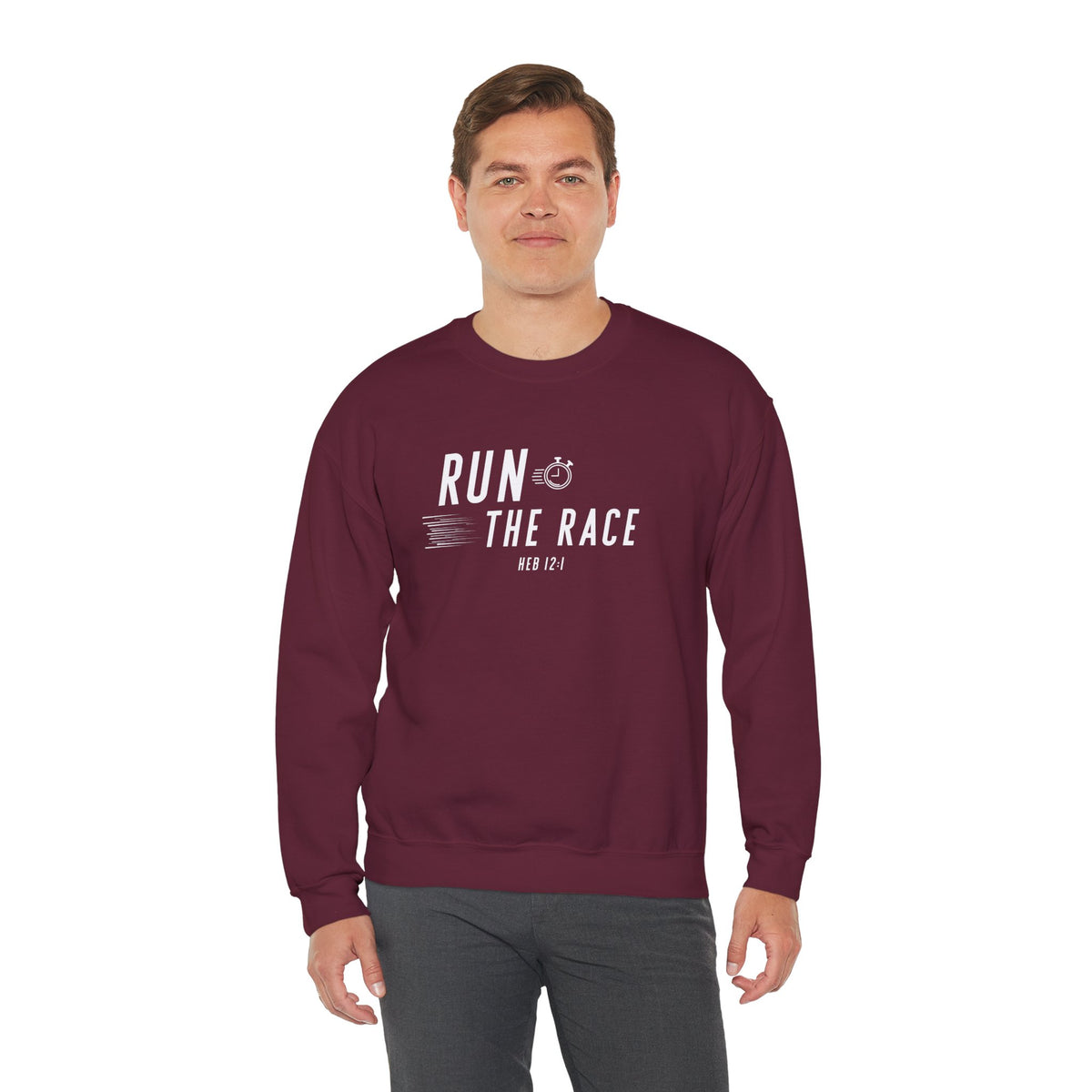 Run the Race Christian Sweatshirt – Hebrews 12:1 Wear Your Faith