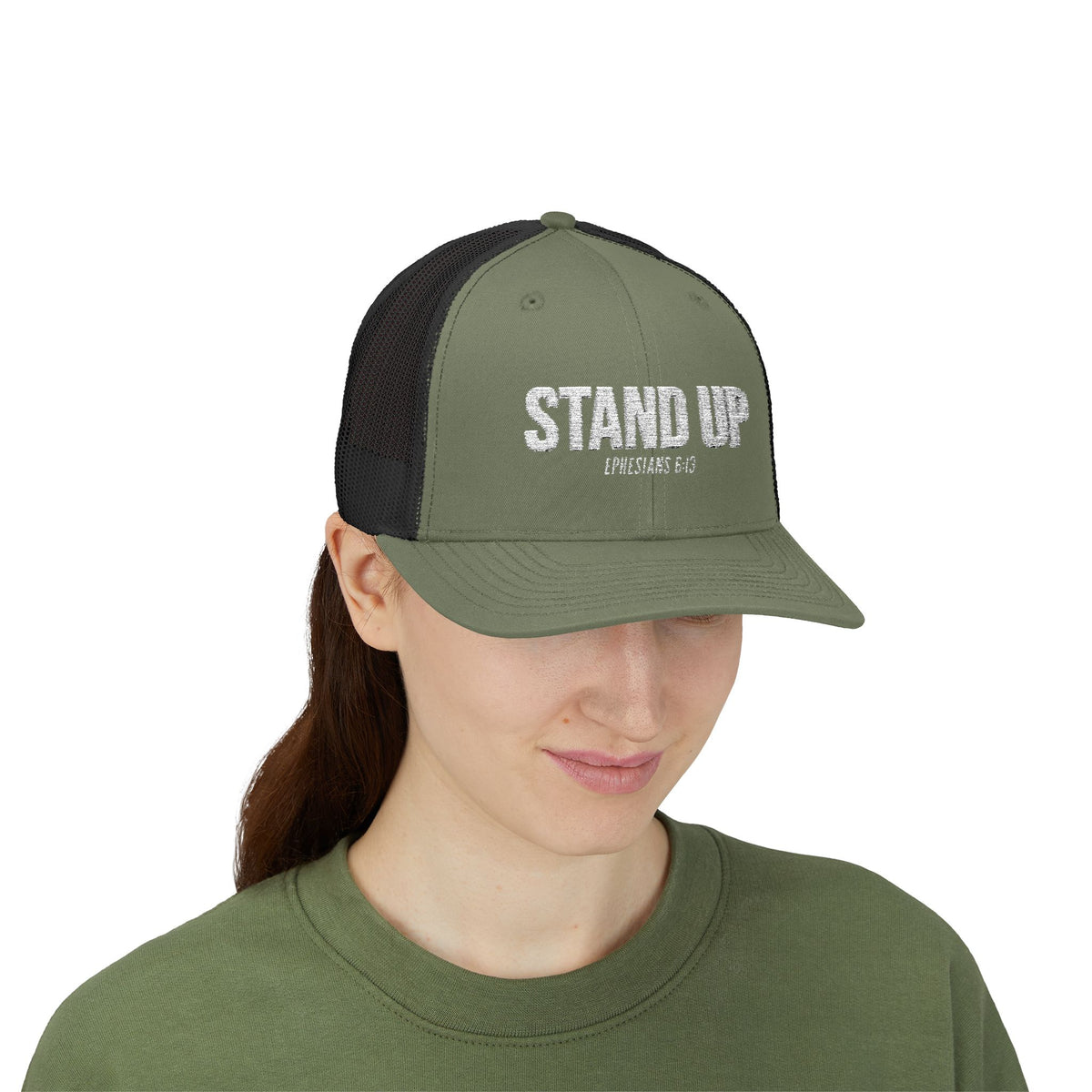Stand Up Christian Snapback Trucker Hat – Ephesians 6:13 Bible Verse Faith Hat – Armor of God Scripture Cap