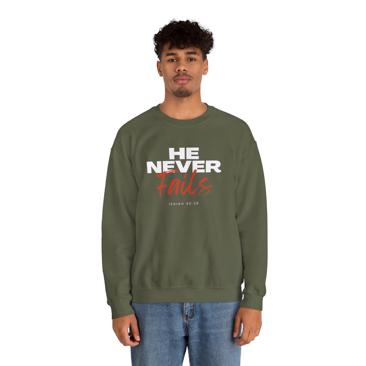 He Never Fails- Unisex Heavy Blend™ Crewneck Sweatshirt