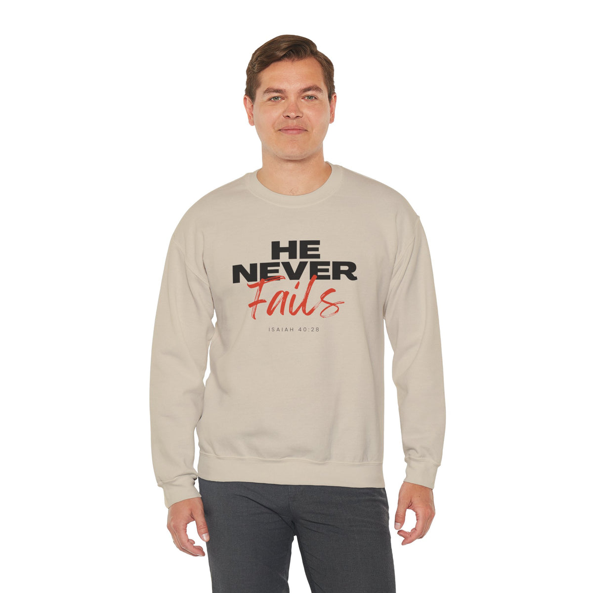 He Never Fails- Unisex Heavy Blend™ Crewneck Sweatshirt