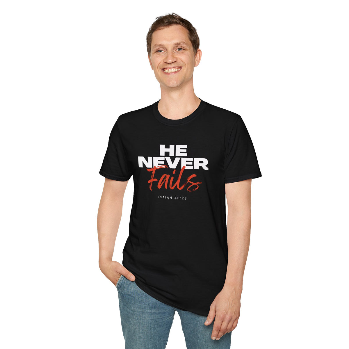 He Never Fails- Unisex Softstyle T-Shirt