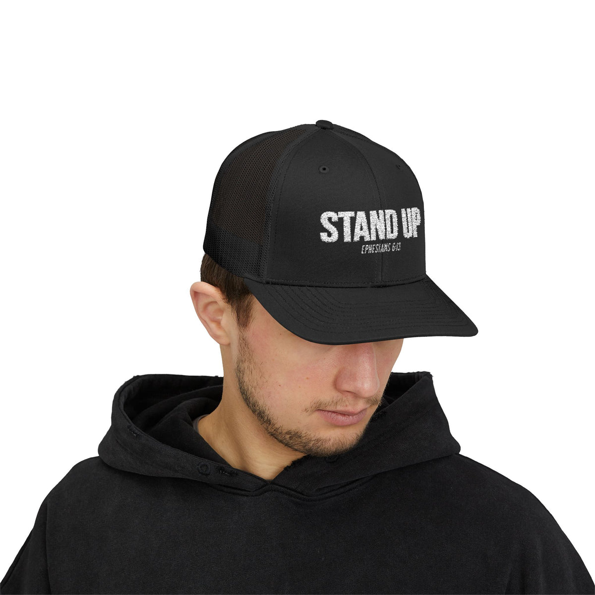 Stand Up Christian Snapback Trucker Hat – Ephesians 6:13 Bible Verse Faith Hat – Armor of God Scripture Cap