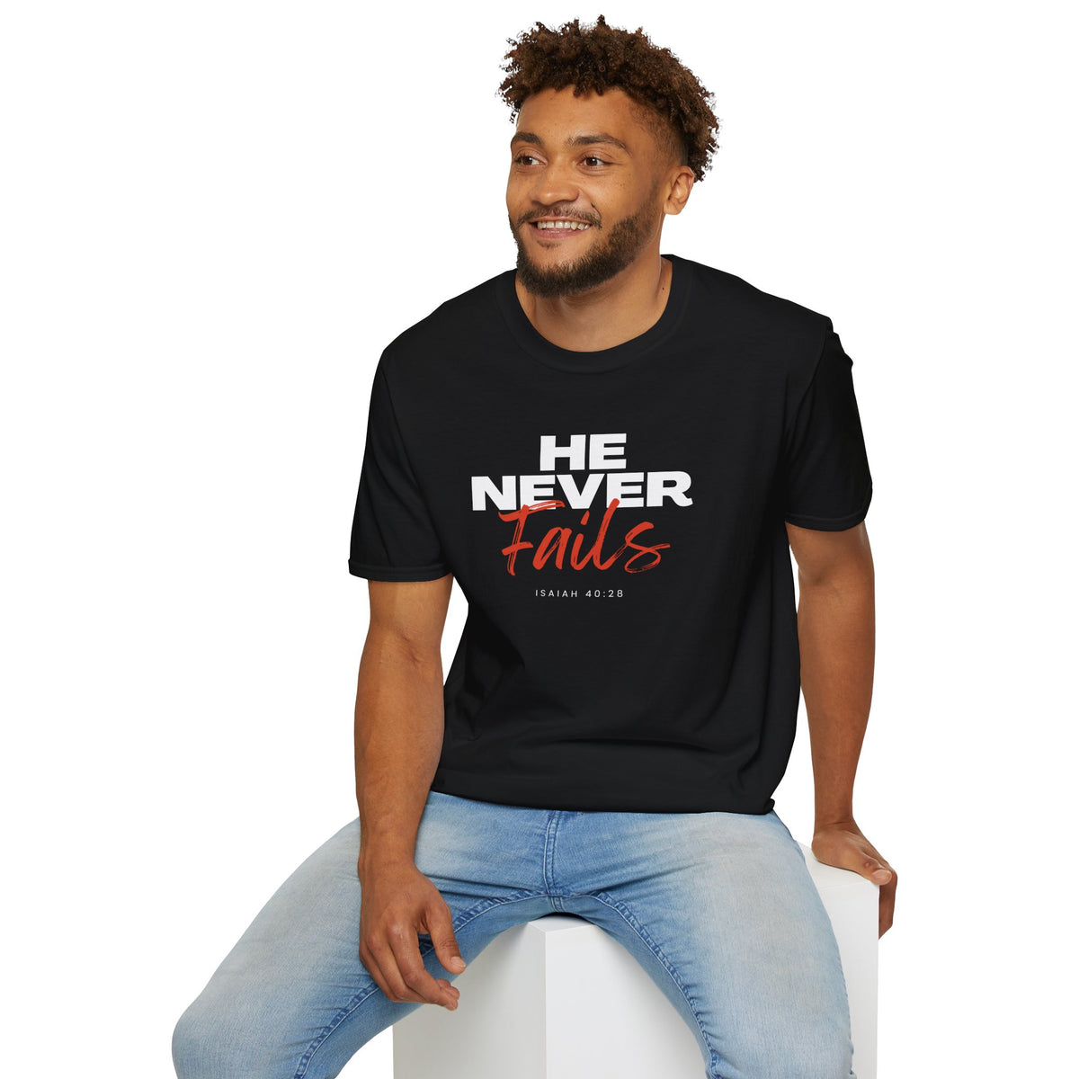 He Never Fails- Unisex Softstyle T-Shirt