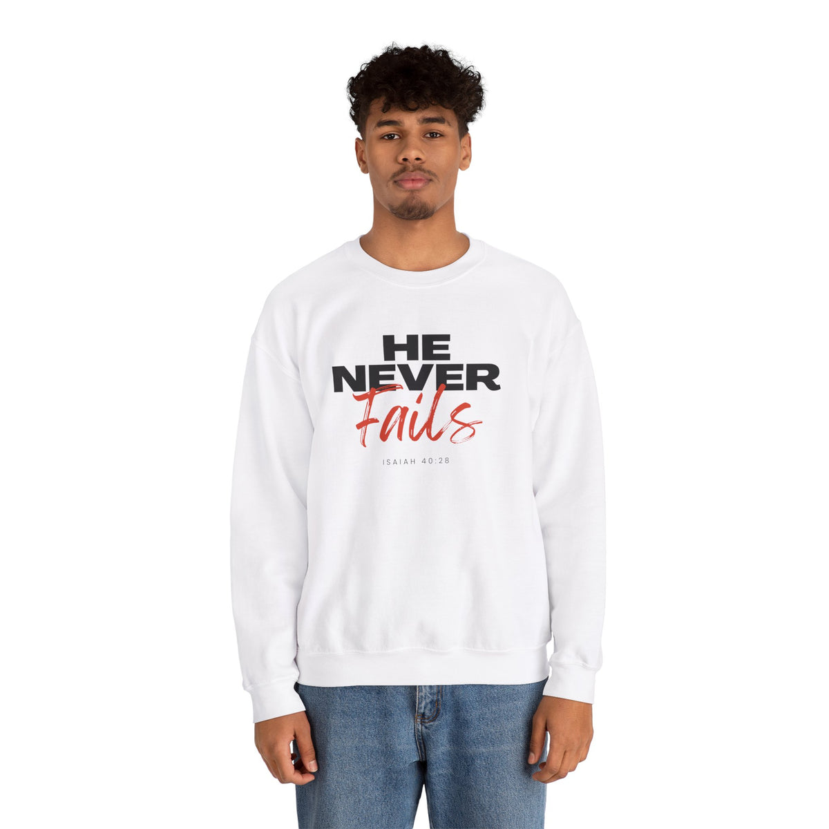 He Never Fails- Unisex Heavy Blend™ Crewneck Sweatshirt