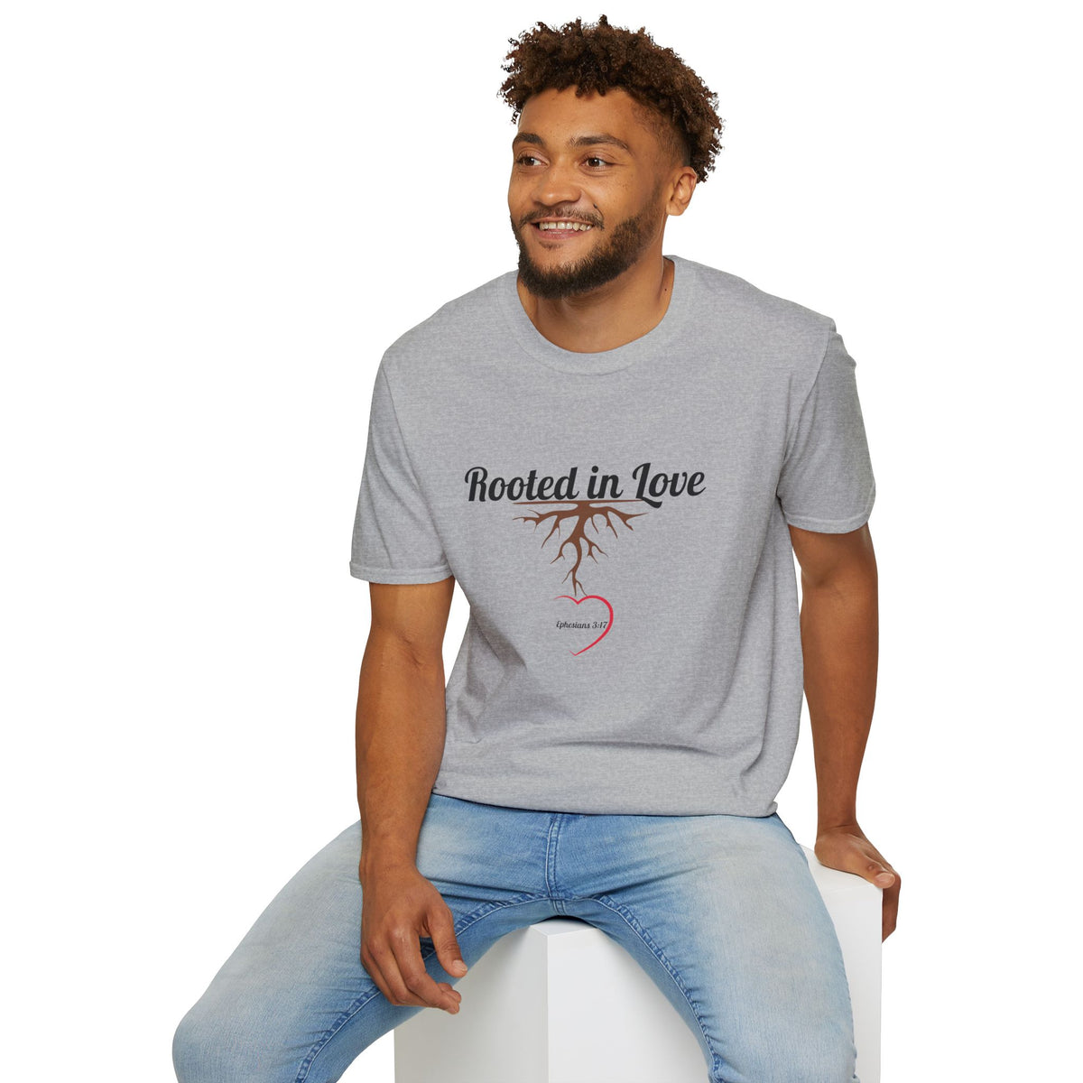 Rooted in Love Christian T-Shirt – Ephesians 3:17 Faith Apparel - Unisex Softstyle T-Shirt