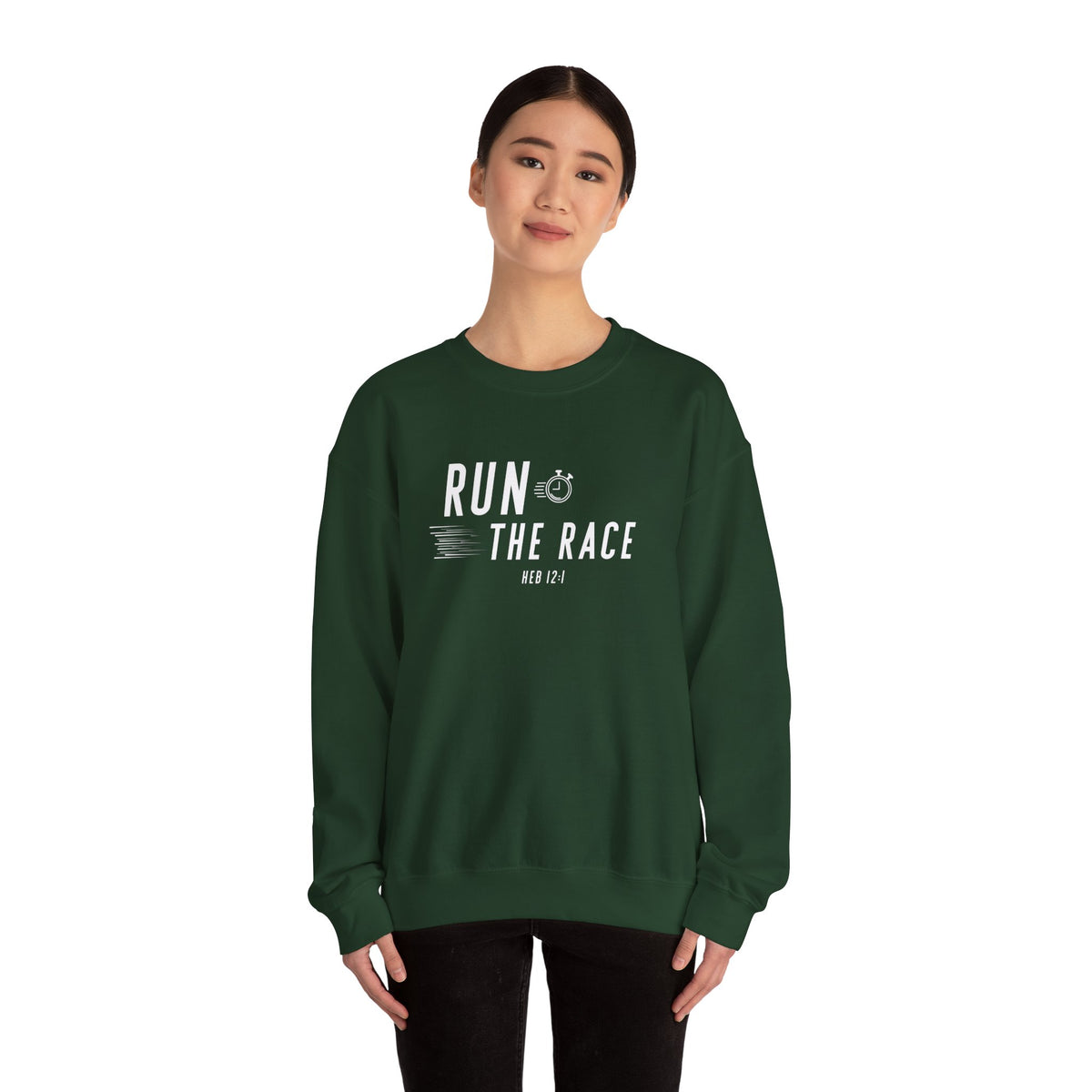 Run the Race Christian Sweatshirt – Hebrews 12:1 Wear Your Faith
